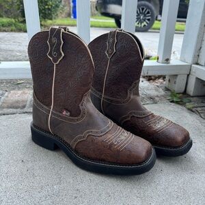 Justin L9618 Women’s Gypsy Brown Leather Cowboy Boots Square Toe Size 10 B